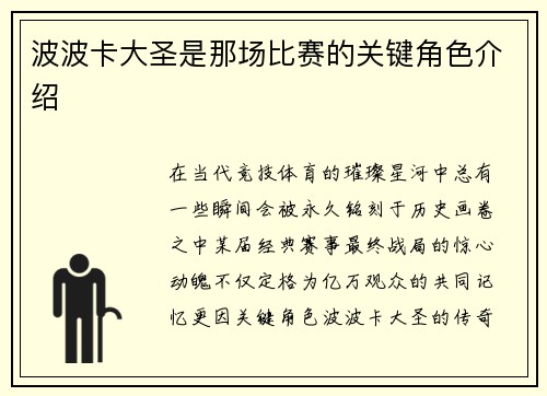 波波卡大圣是那场比赛的关键角色介绍